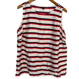 Talbots Stripe Sleeveless Blouse 1X Red Navy Blue White Top Shirt Nautical Beach